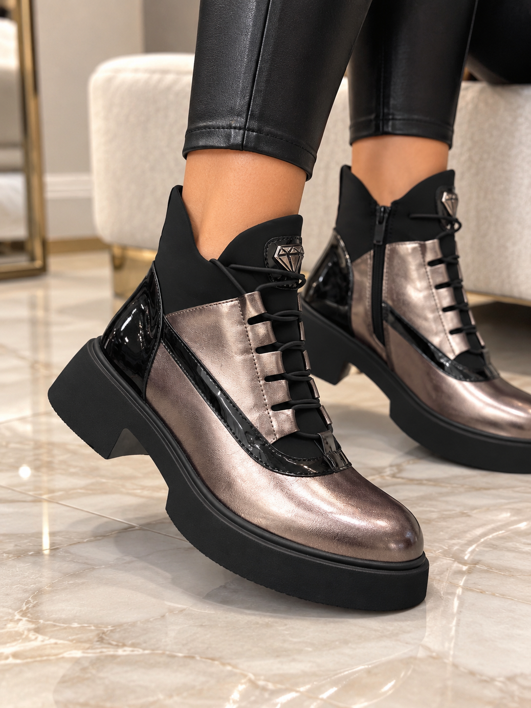 Ghete Dama din Piele Ecologica Negre Cod: Y236 (X01)