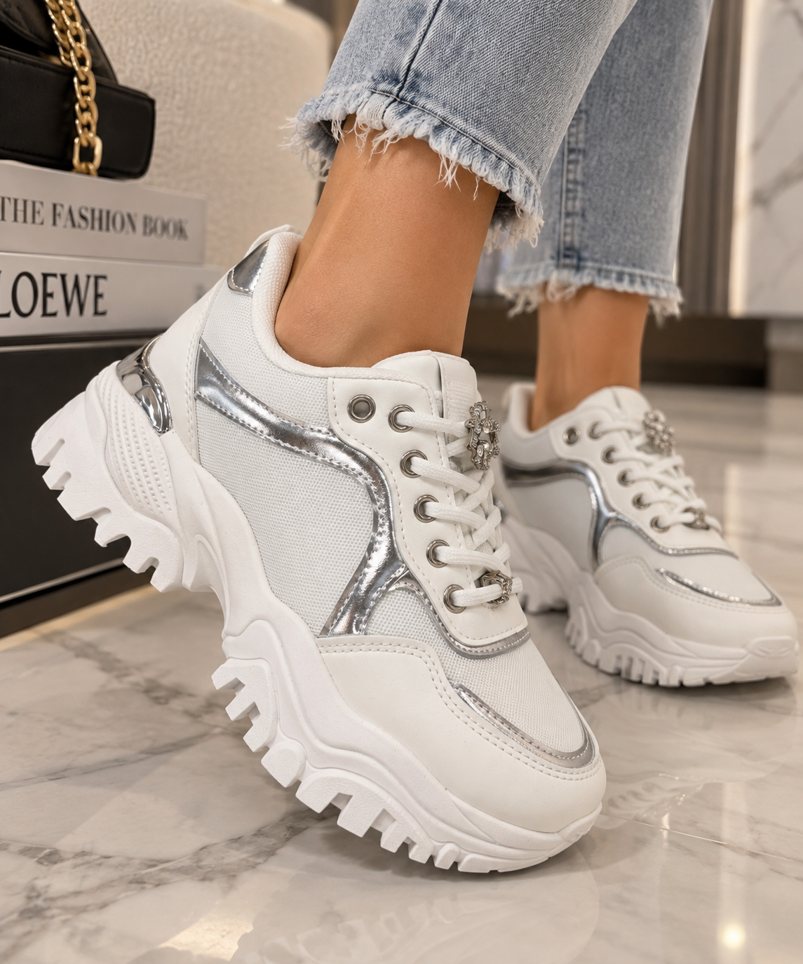 Pantofi Dama Sport din Piele Ecologica Albi Cod: RA2132 (A4)