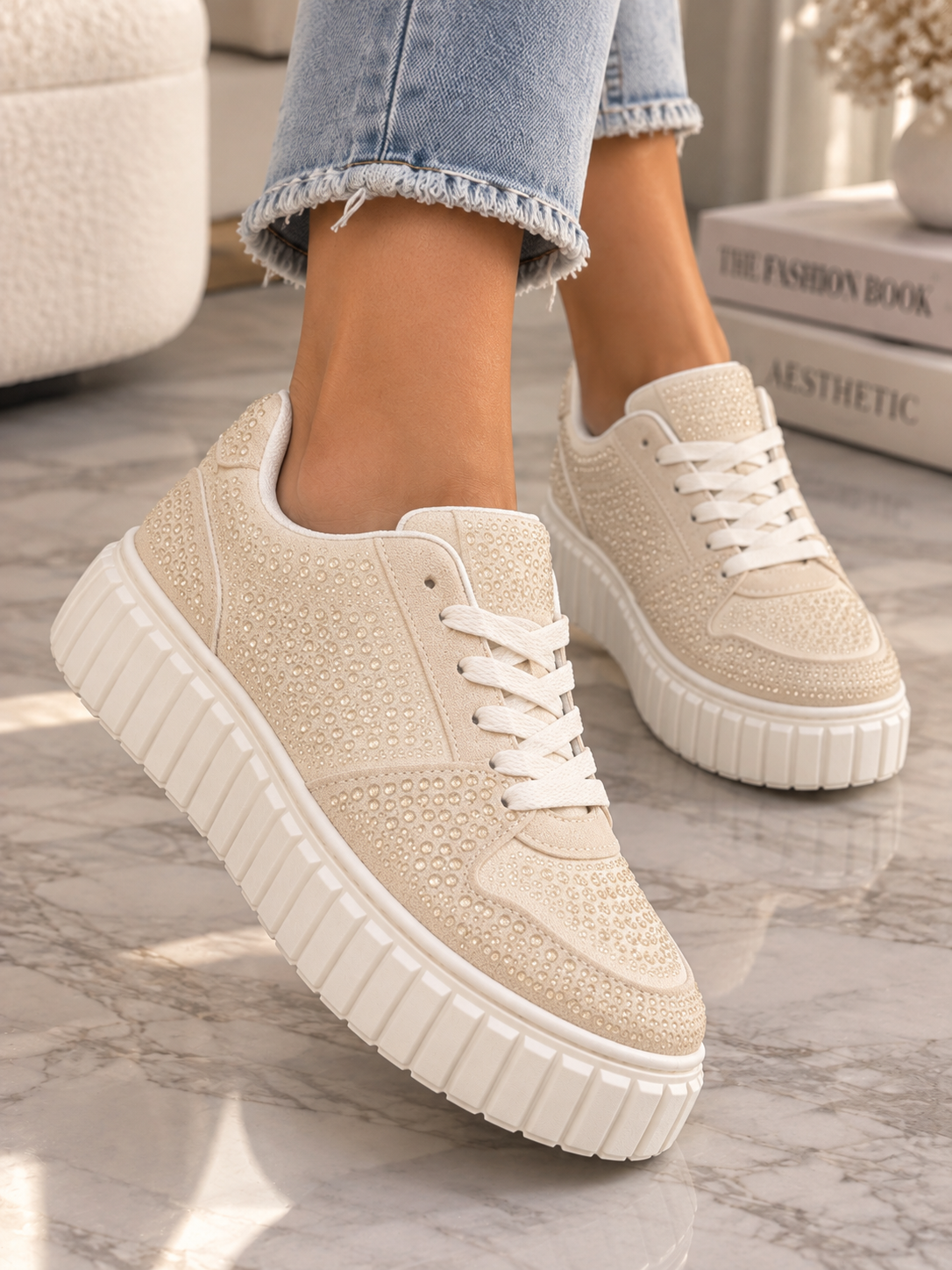 Pantofi Dama Sport din Piele Eco Intoarsa Bej Cod: LA335 (A8)