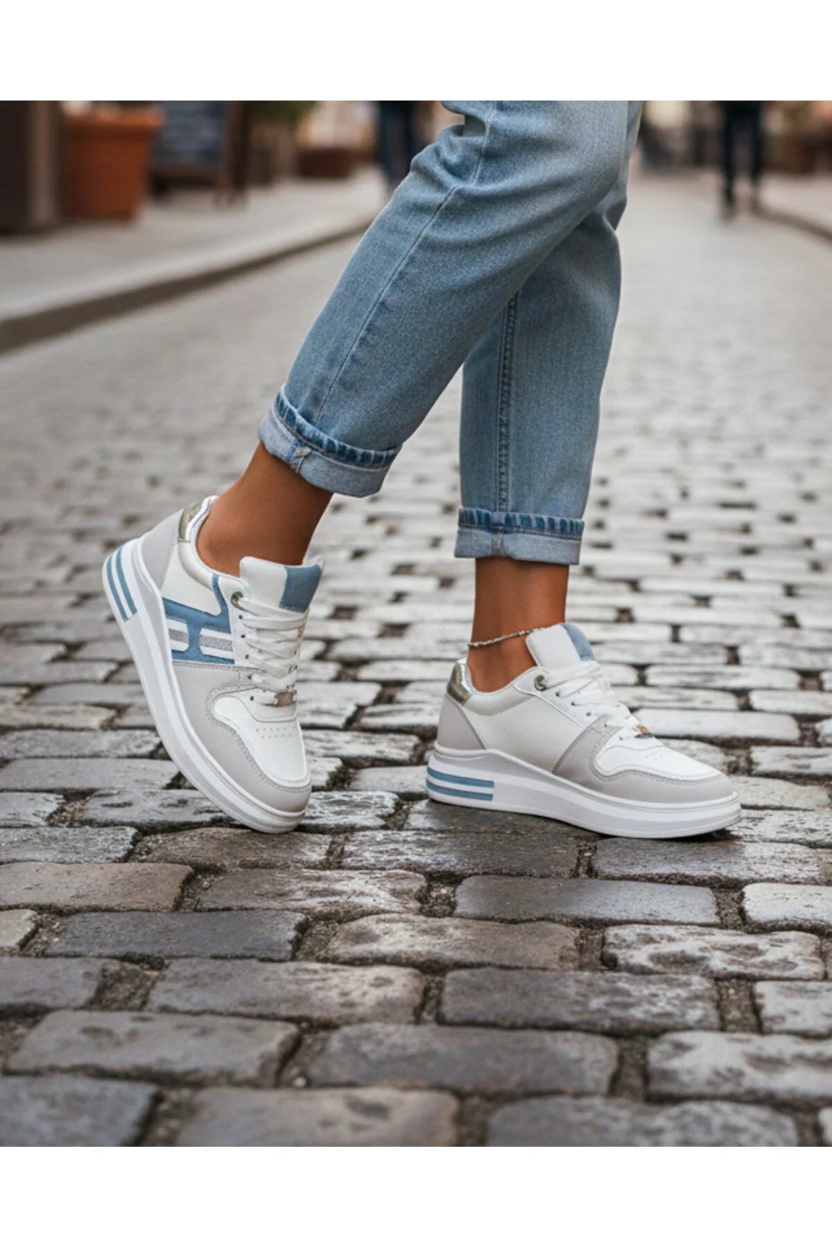 Sneakersi Dama din Piele Ecologica Albi  Cod: ABO-1688 (X02)