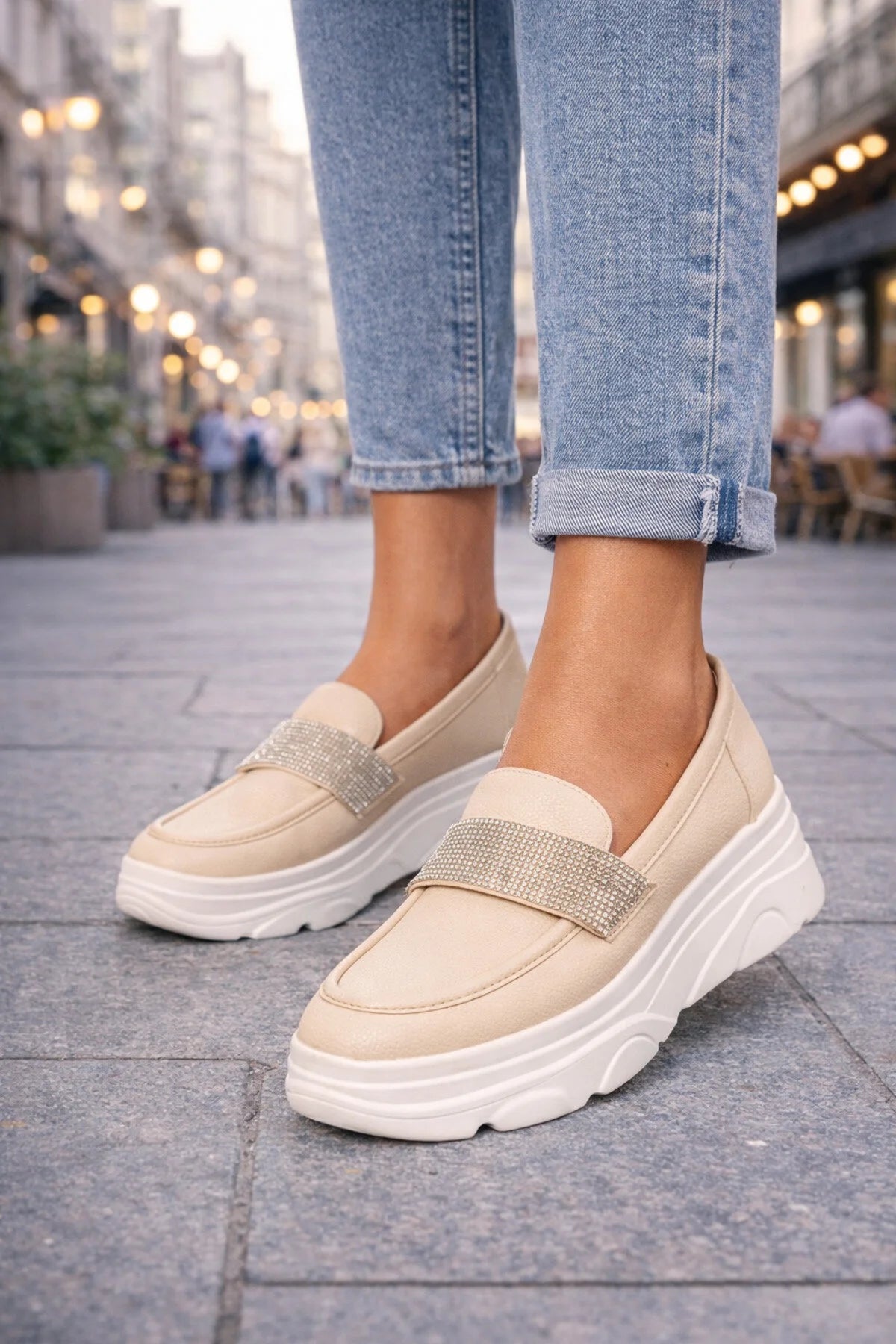 Mocasini Dama din Piele Ecologica Bej Cod: W367-21 (X02) Imagine principală a produsului