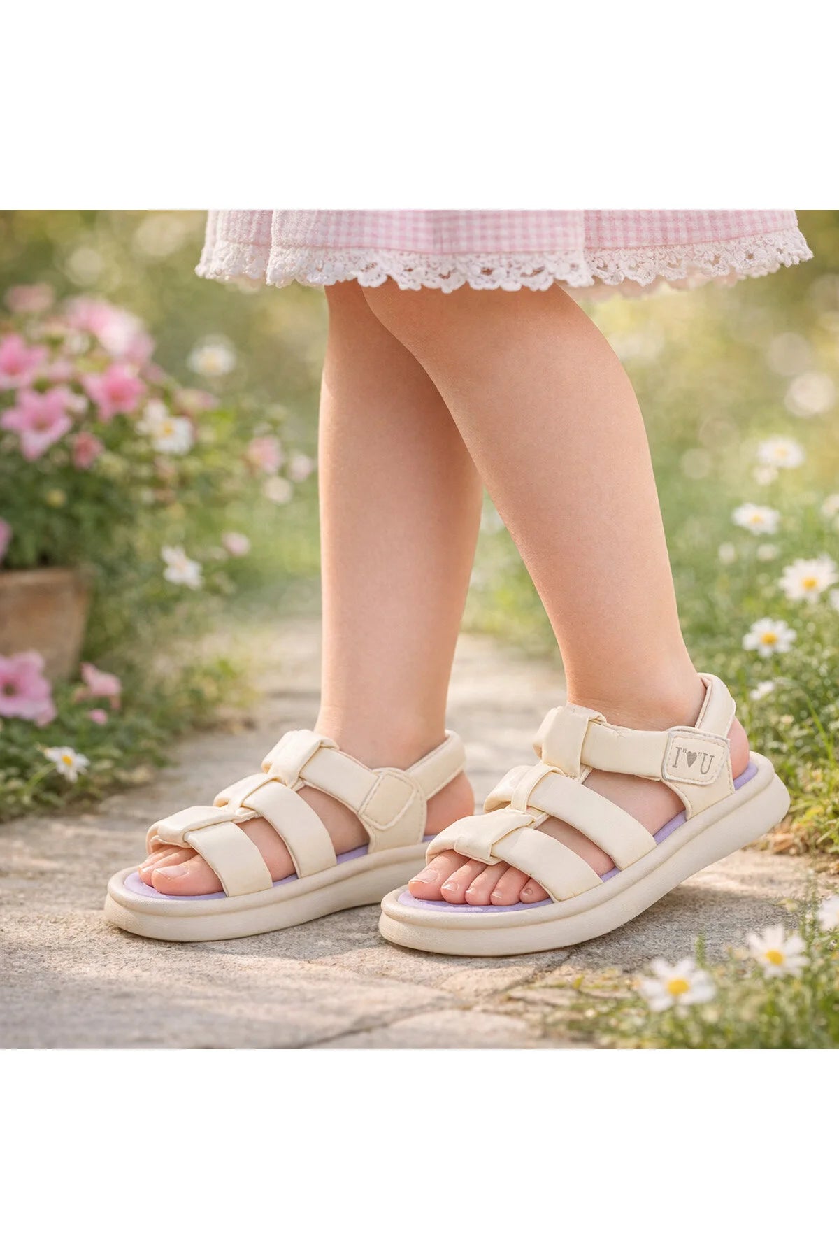 Sandale Copii din Piele Ecologica Crem Cod: 5871 (X01) Imagine principală a produsului