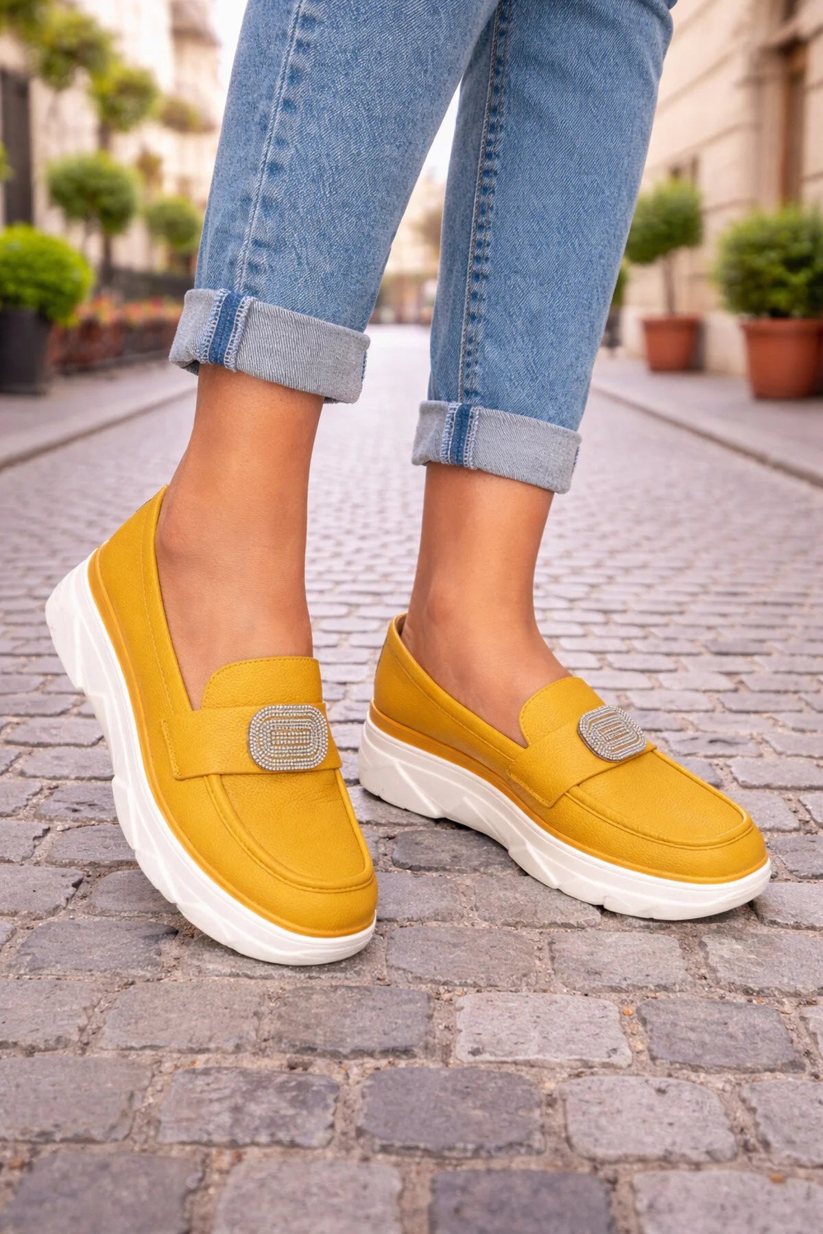 Mocasini Dama din Piele Ecologica Galbeni Cod: W367-25 (X01) Imagine secundară a produsului