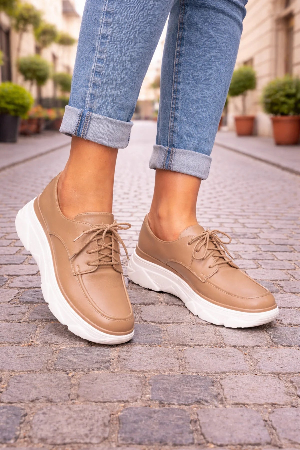 Pantofi Casual Dama din Piele Ecologica Bej Cod: W367-26  (X01) Imagine principală a produsului