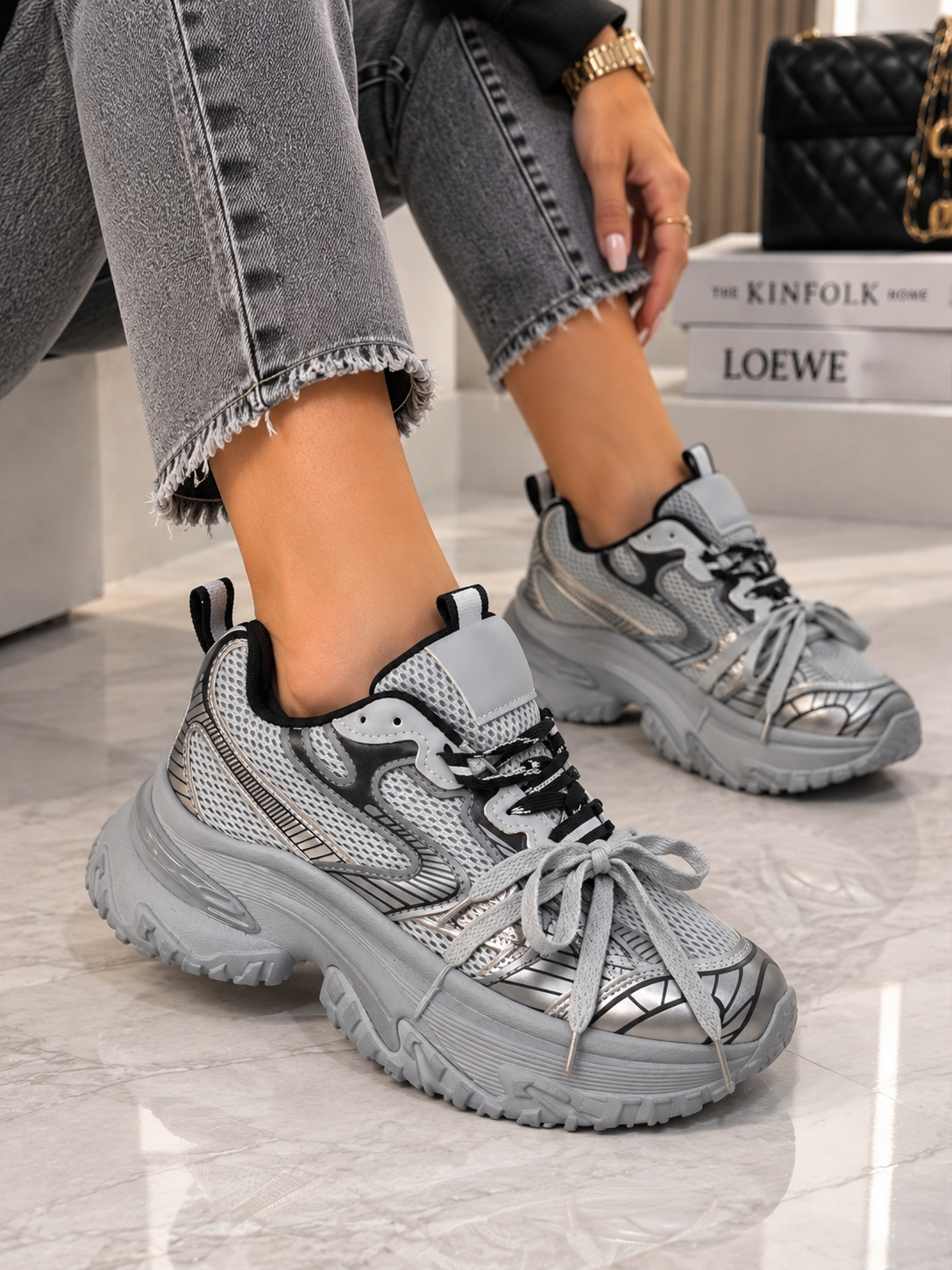 Pantofi Dama Sport din Piele Ecologica Gri Cod: HY2325 (B2)