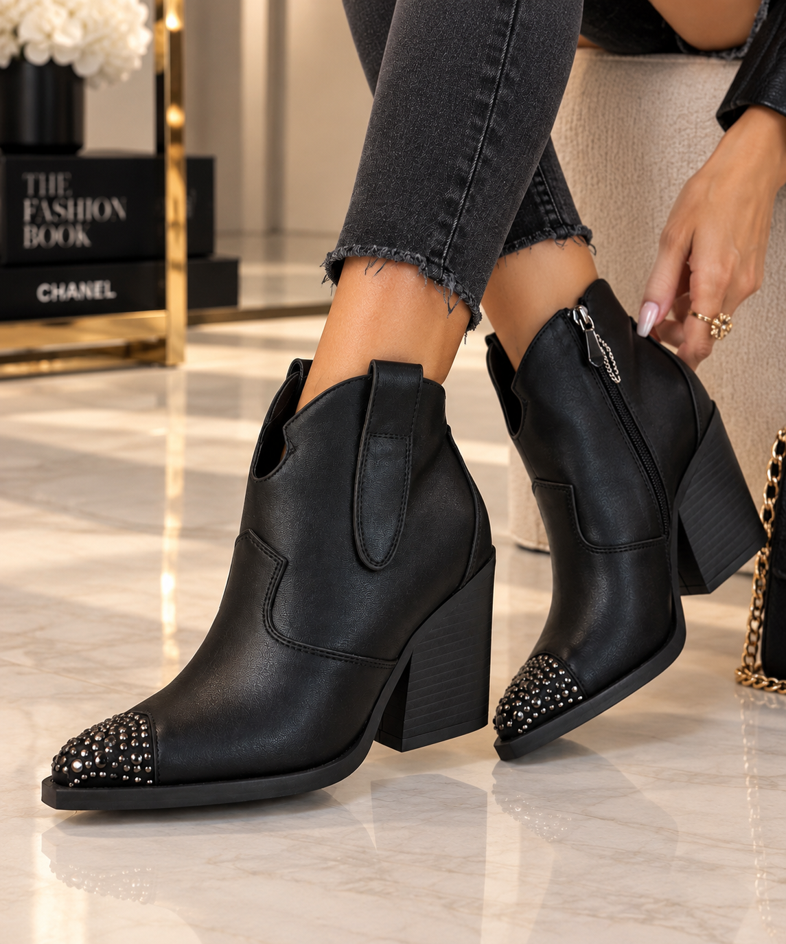 Botine Dama din Piele Ecologica Negre Cod: MP735 (B6) Imagine secundară a produsului