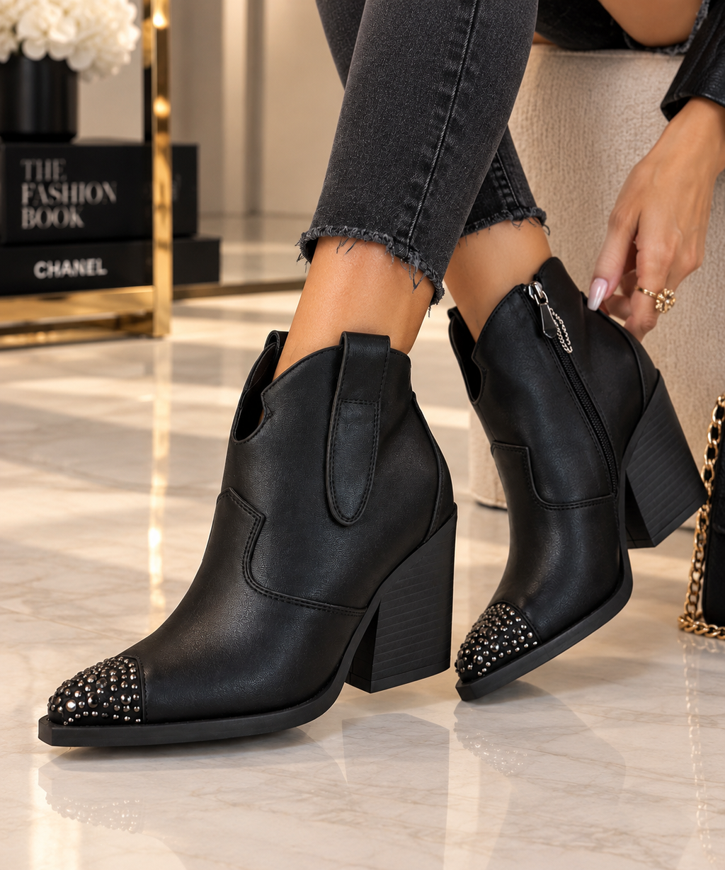 Botine Dama din Piele Ecologica Negre Cod: MP735 (B6)