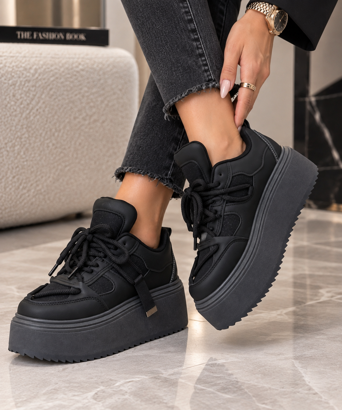 Pantofi Dama Sport din Piele Ecologica Negrii Cod: BL596 (B6)