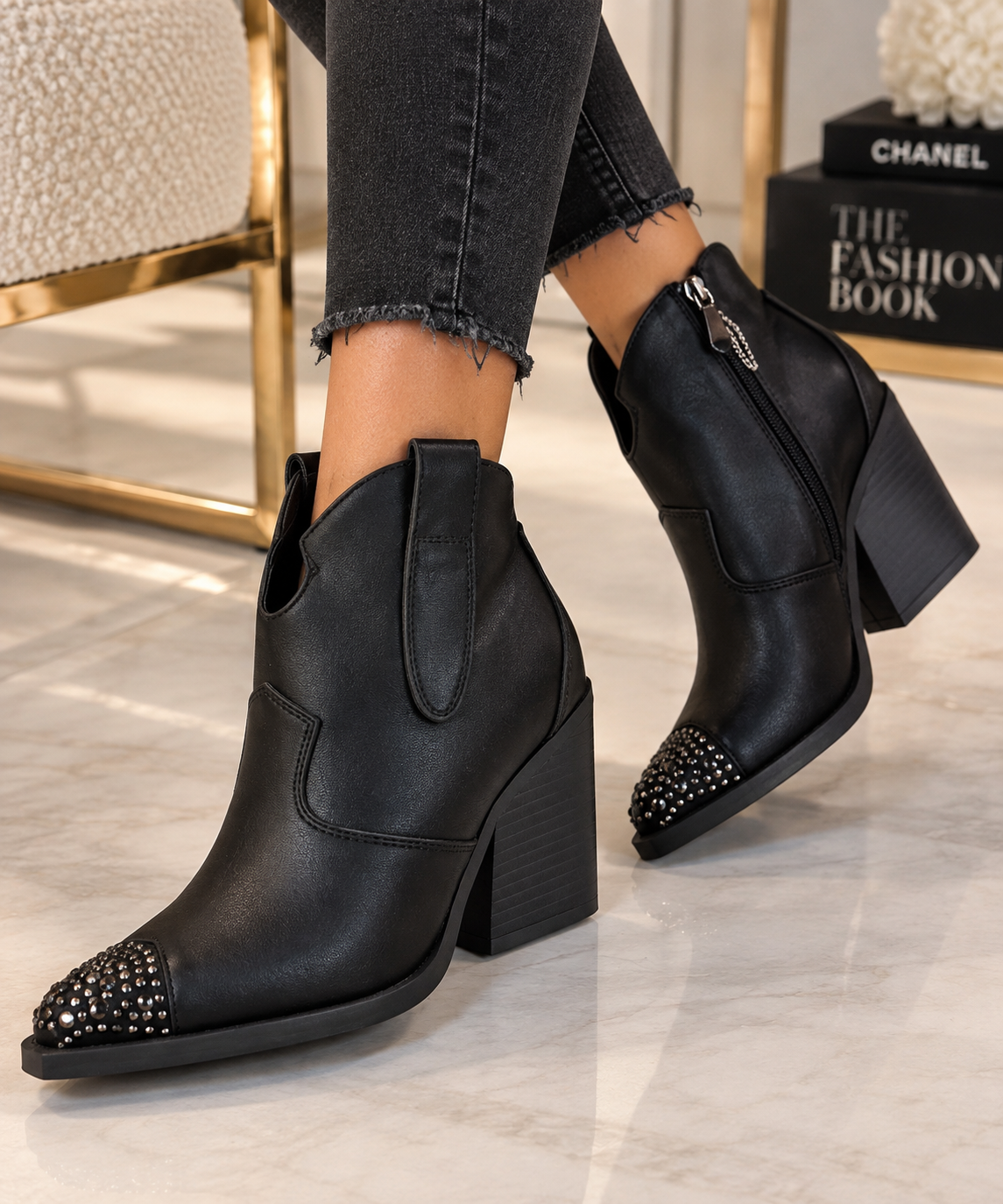 Botine Dama din Piele Ecologica Negre Cod: MP735 (B6)