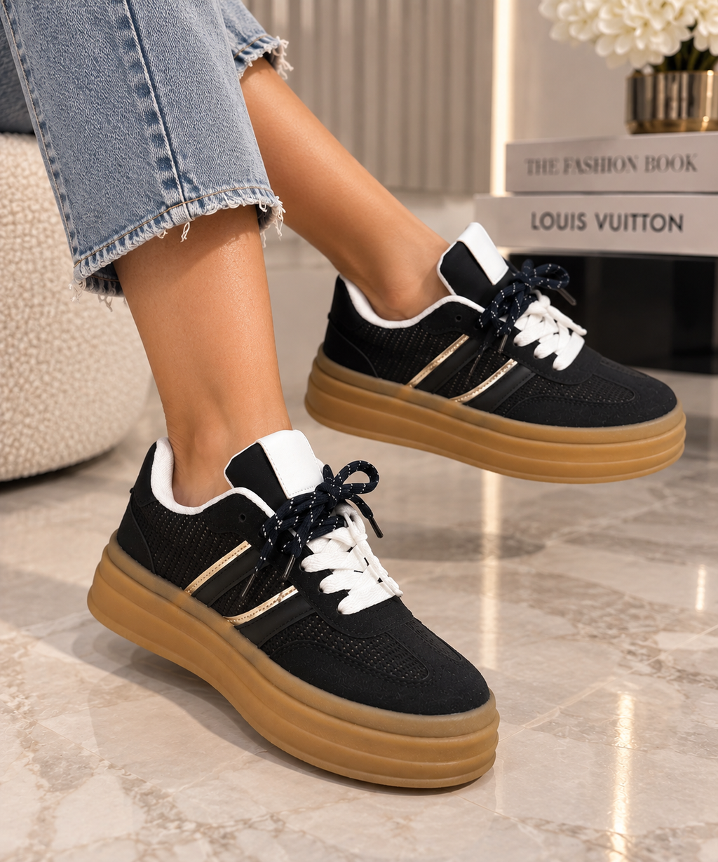 Pantofi Dama Sport din Piele Ecologica Negrii Cod: 0007 (A7)