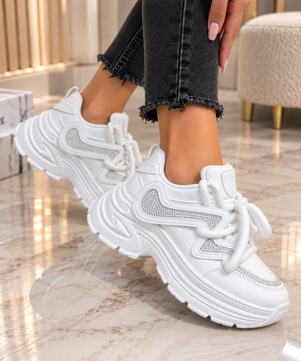 Pantofi Dama Sport din Piele Ecologica Albi Cod: BL583 (A8)