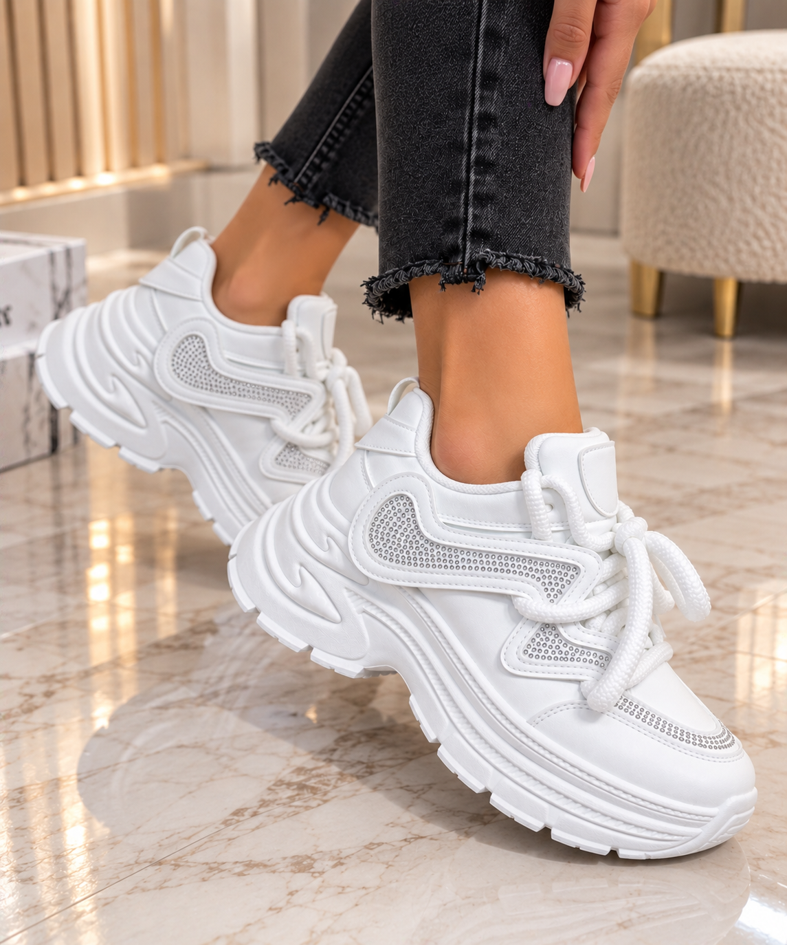 Pantofi Dama Sport din Piele Ecologica Albi Cod: BL583 (A8)