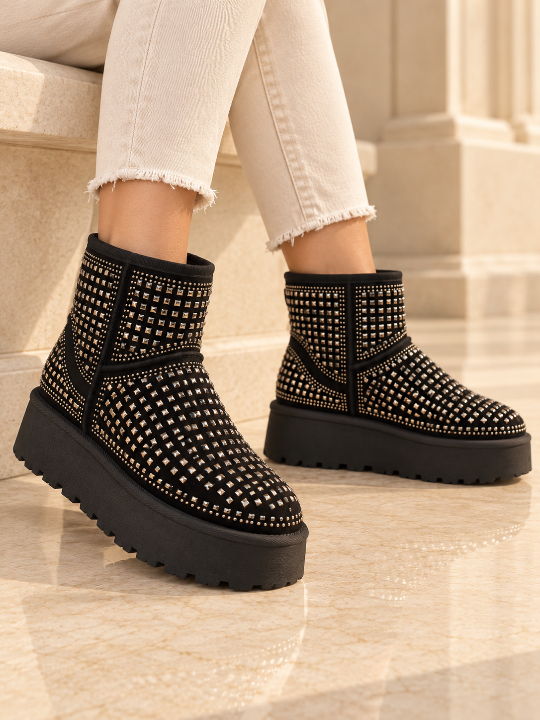 Ghete Dama din Piele Ecologica Intoarsa Negre Cod: B009 (E3)