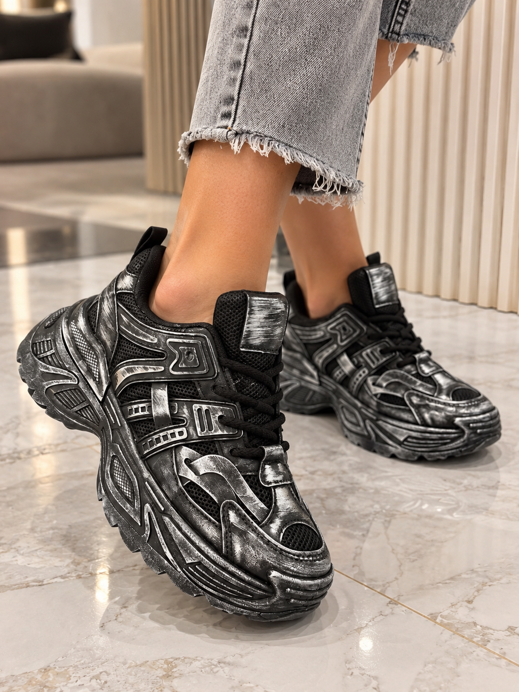 Pantofi Dama Sport din Piele Ecologica Negrii Cod: BL566 (A6)