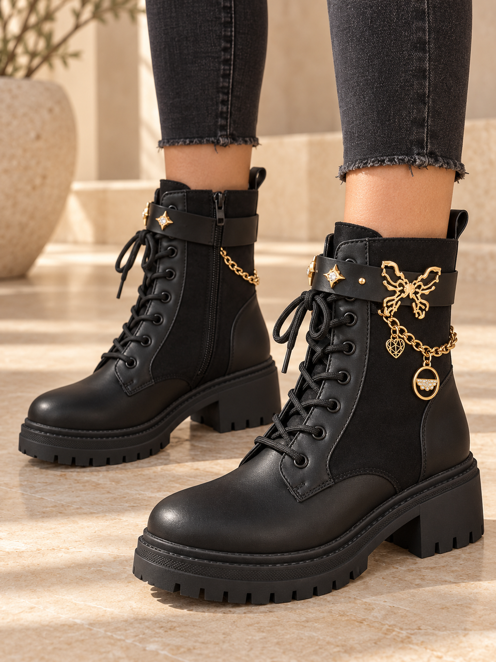 Ghete Dama din Piele Ecologica Negre Cod: NS553P (X02)