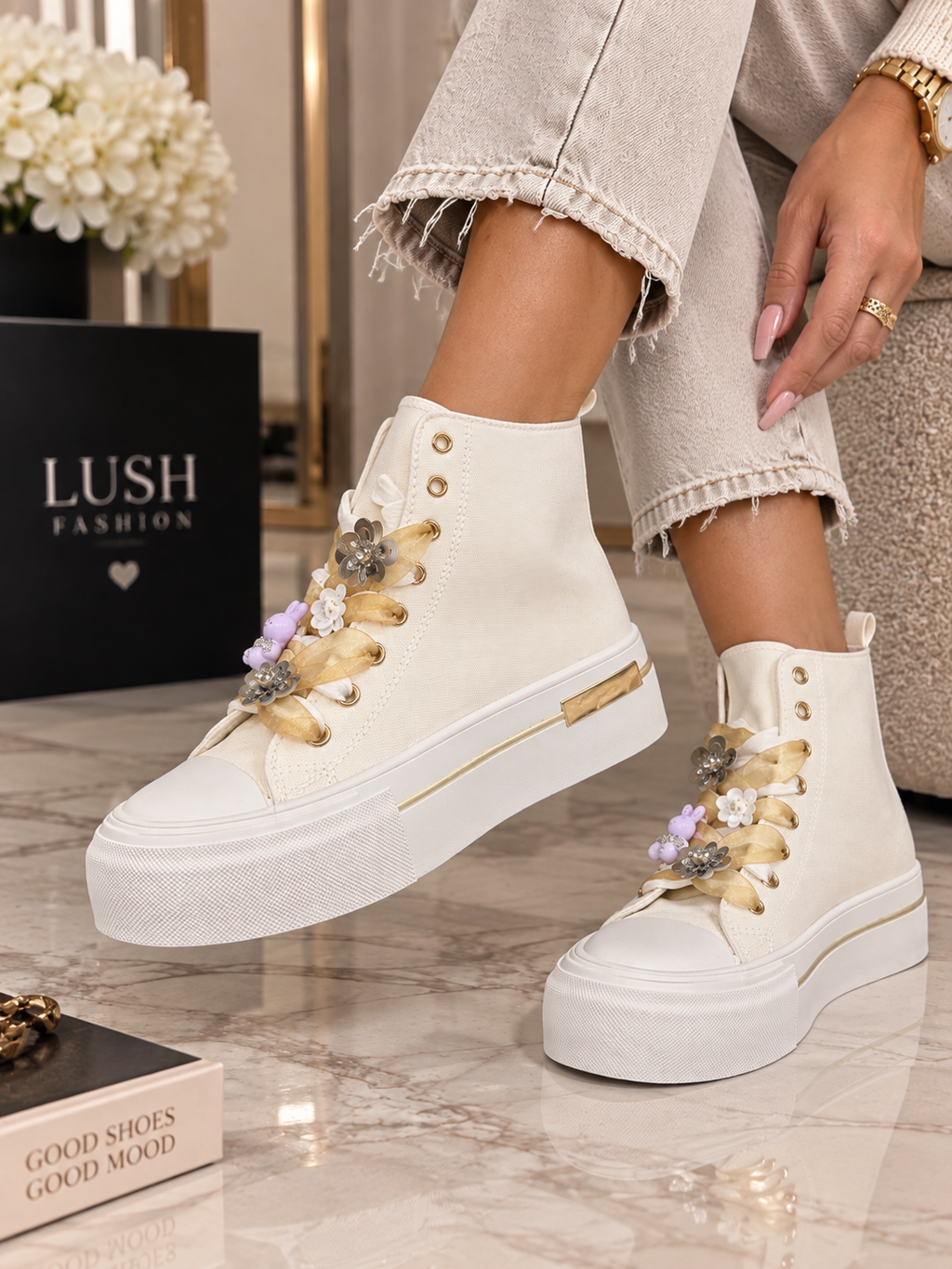 Sneakersi Dama din Denim Albi Cod: LA310 (A2)