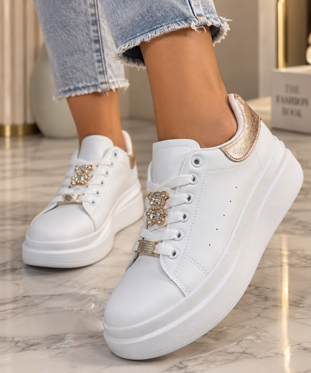 Pantofi Dama Sport din Piele Ecologica Albi Cod: LA287 (B4)