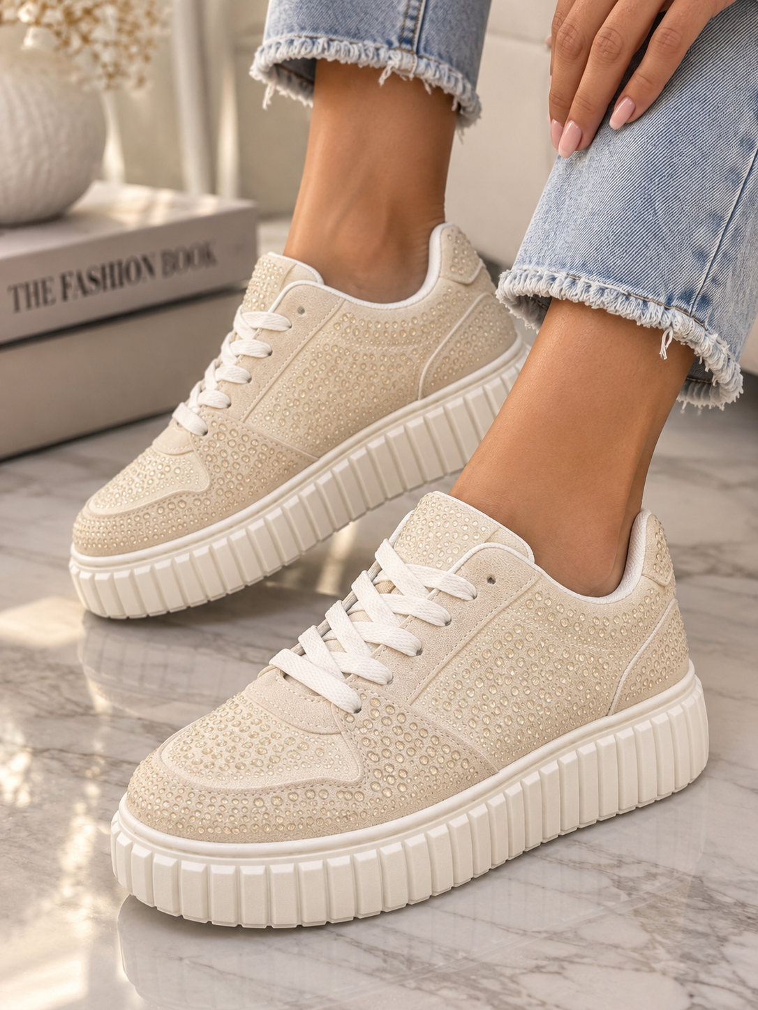Pantofi Dama Sport din Piele Eco Intoarsa Bej Cod: LA335 (A8)