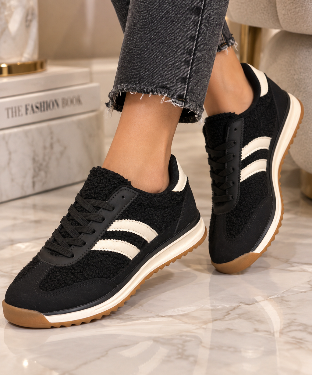 Pantofi Dama Sport din Piele Ecologica Negrii Cod: B323 (A9)
