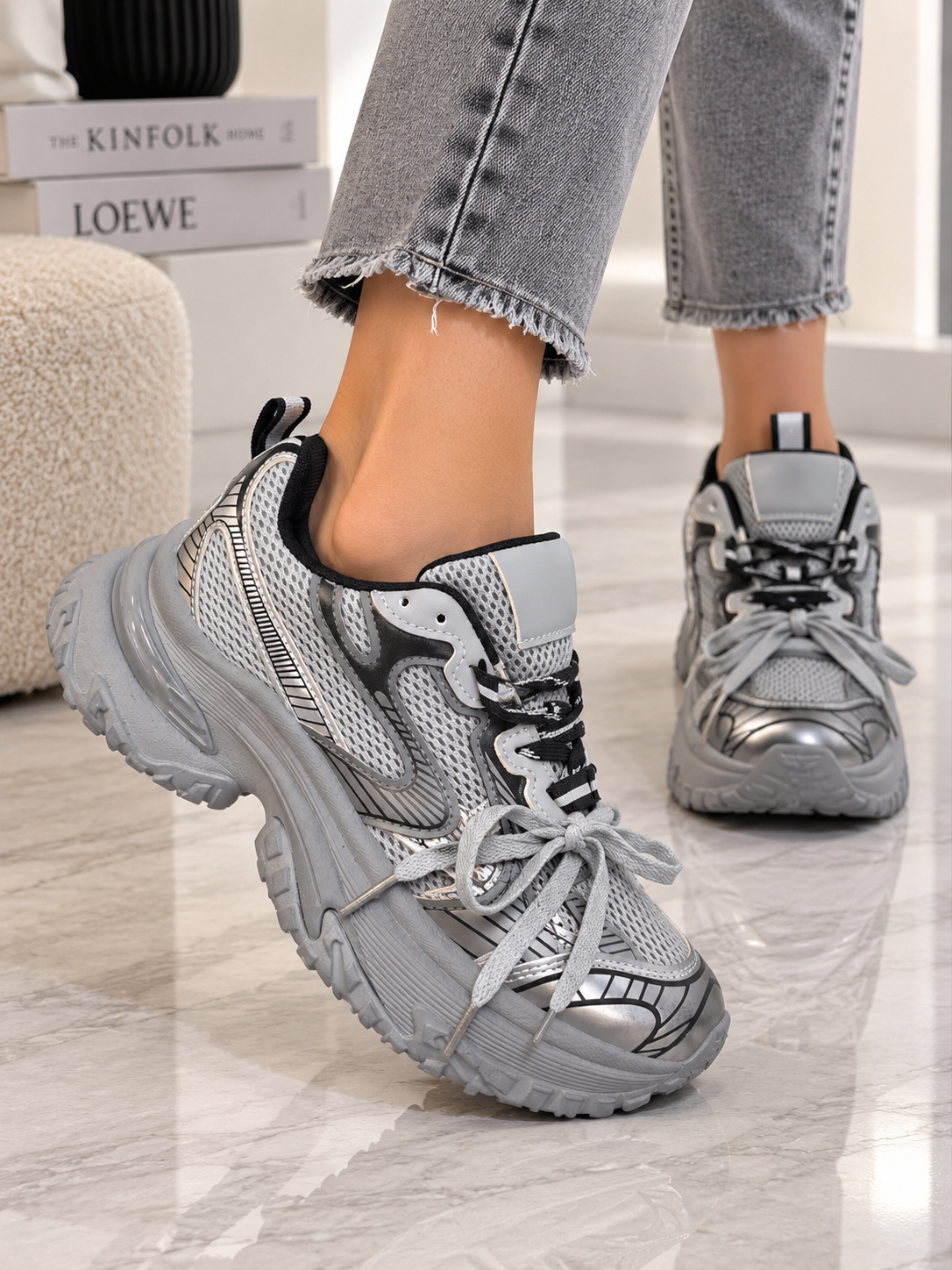 Pantofi Dama Sport din Piele Ecologica Gri Cod: HY2325 (B2)