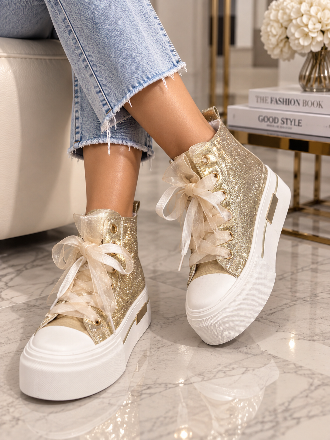 Sneakersi Dama din Denim Aurii  Cod: LA310 (A5) Imagine secundară a produsului