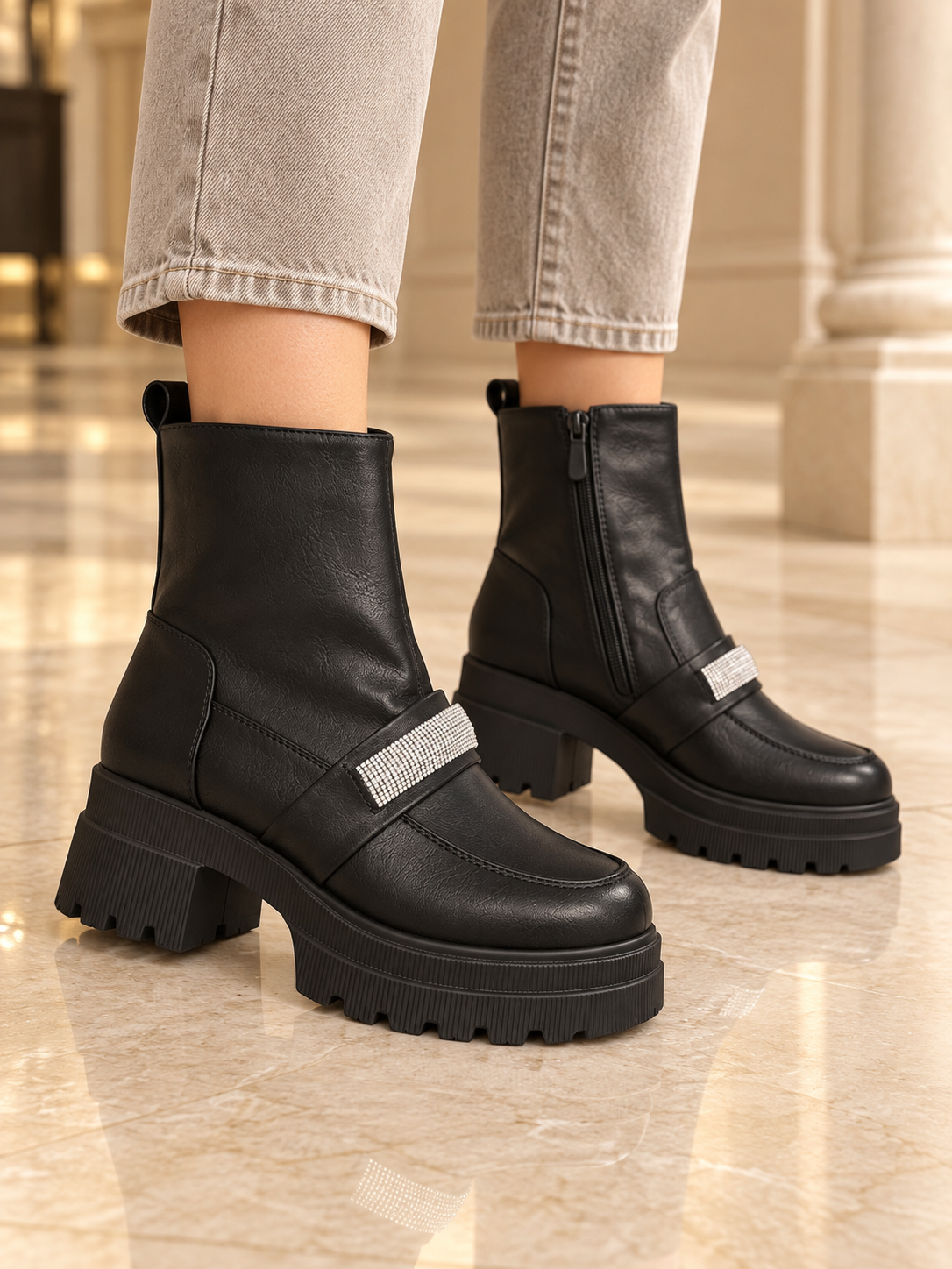 Ghete Dama din Piele Ecologica Negre Cod: 2408 (X02)