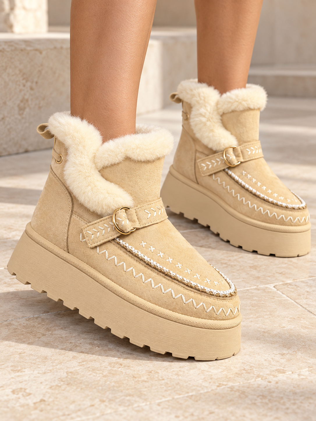 Ghete Dama din Piele Ecologica Intoarsa Bej Cod: NB776 (X02)
