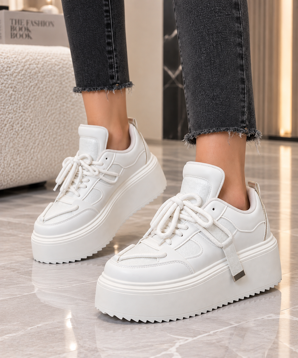 Pantofi Dama Sport din Piele Ecologica Albi Cod: BL596 (B7)