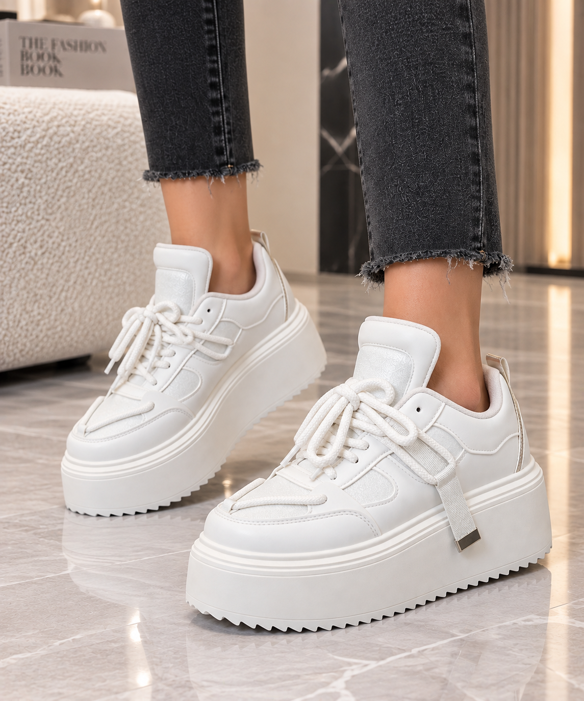 Pantofi Dama Sport din Piele Ecologica Albi Cod: BL596 (B7)