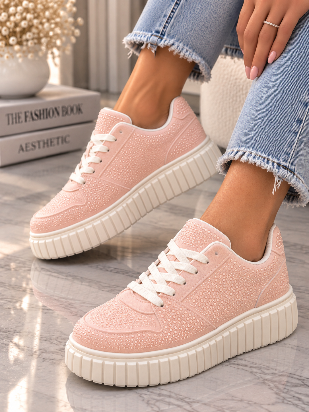 Pantofi Dama Sport din Piele Eco Intoarsa Roz Cod: LA335 (A2)