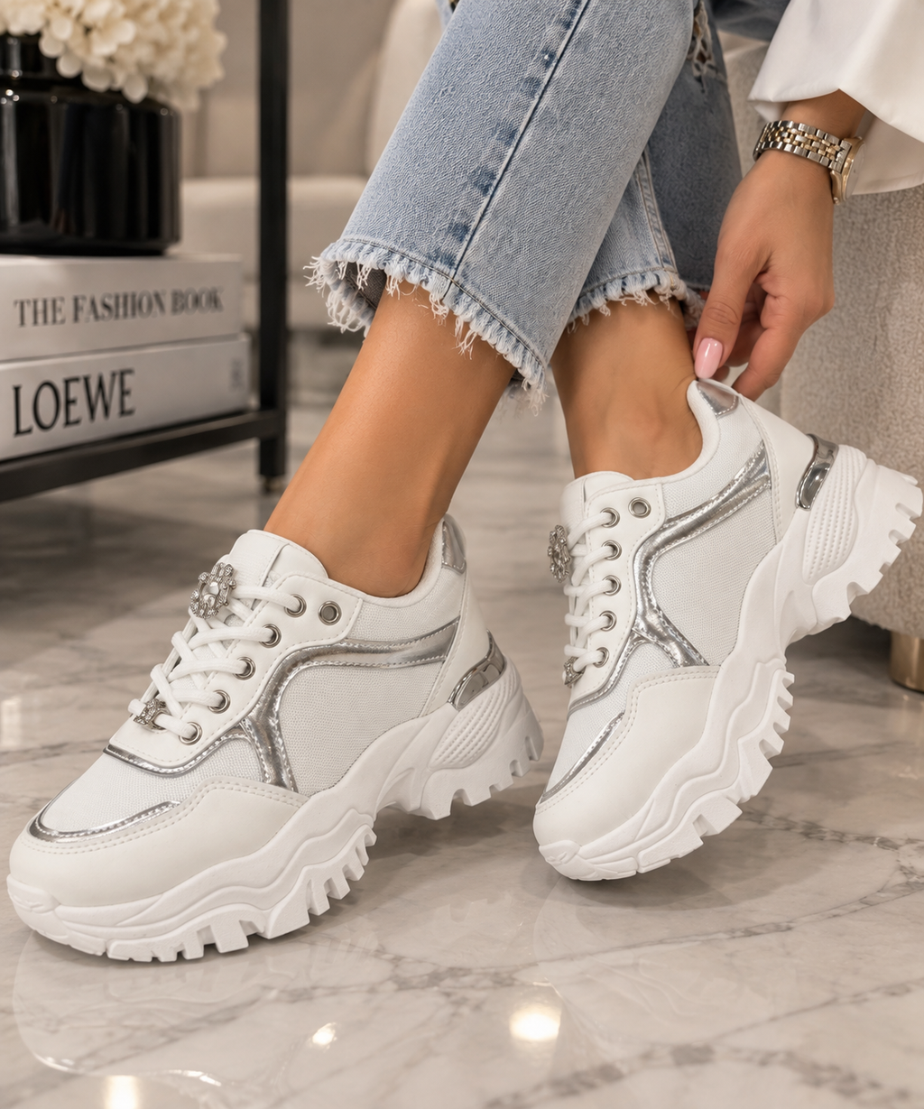 Pantofi Dama Sport din Piele Ecologica Albi Cod: RA2132 (A4)