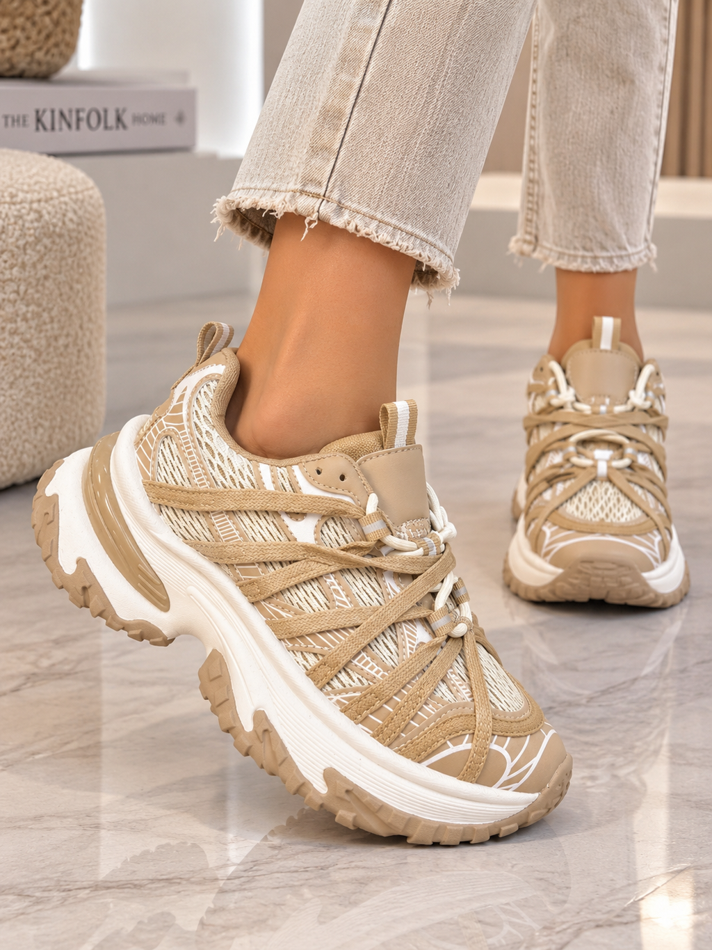 Pantofi Dama Sport din Piele Ecologica Bej Cod: HY2325 (B3)