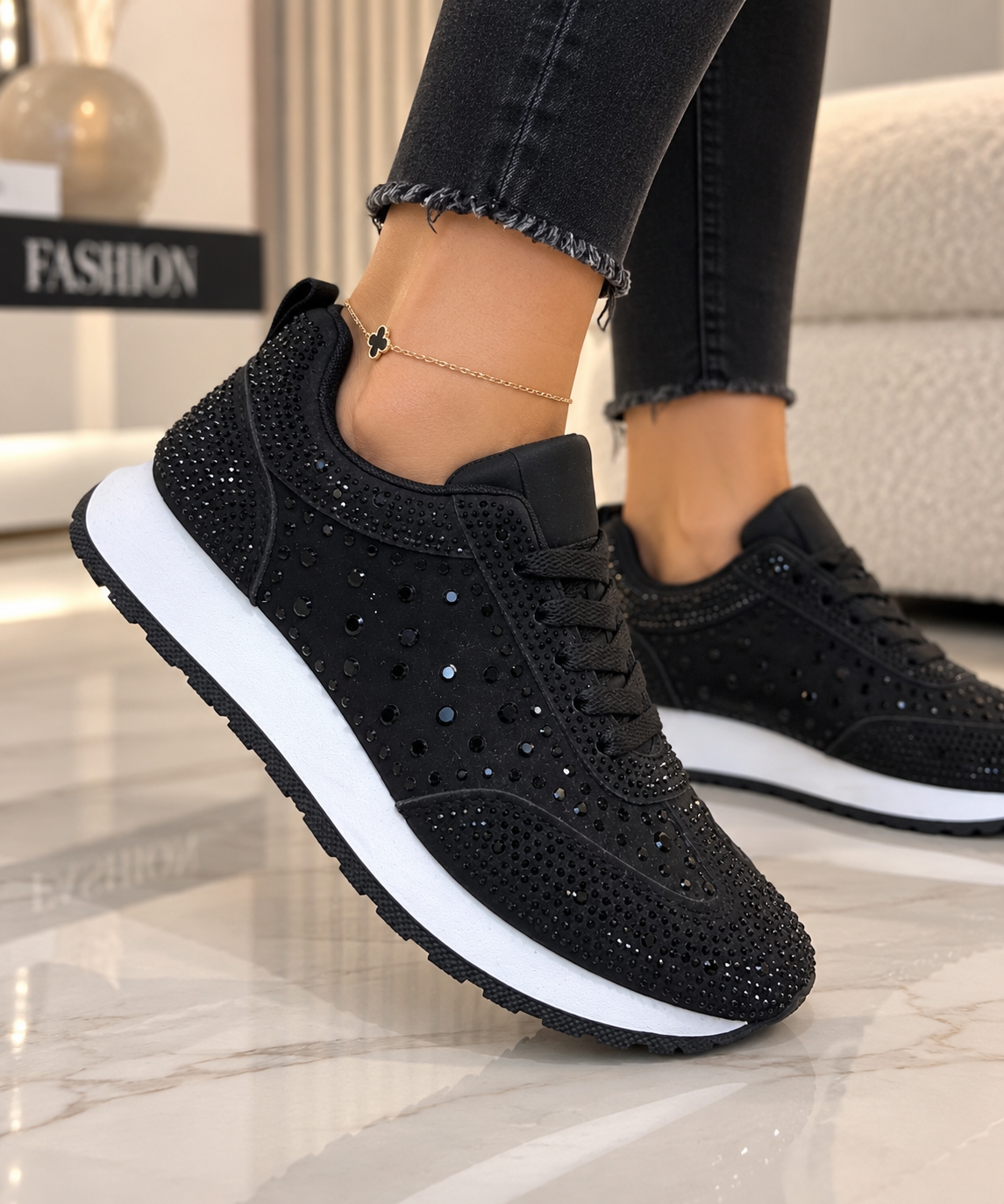Pantofi Dama Sport din Piele Ecologica Negrii Cod: BL662 (B1)