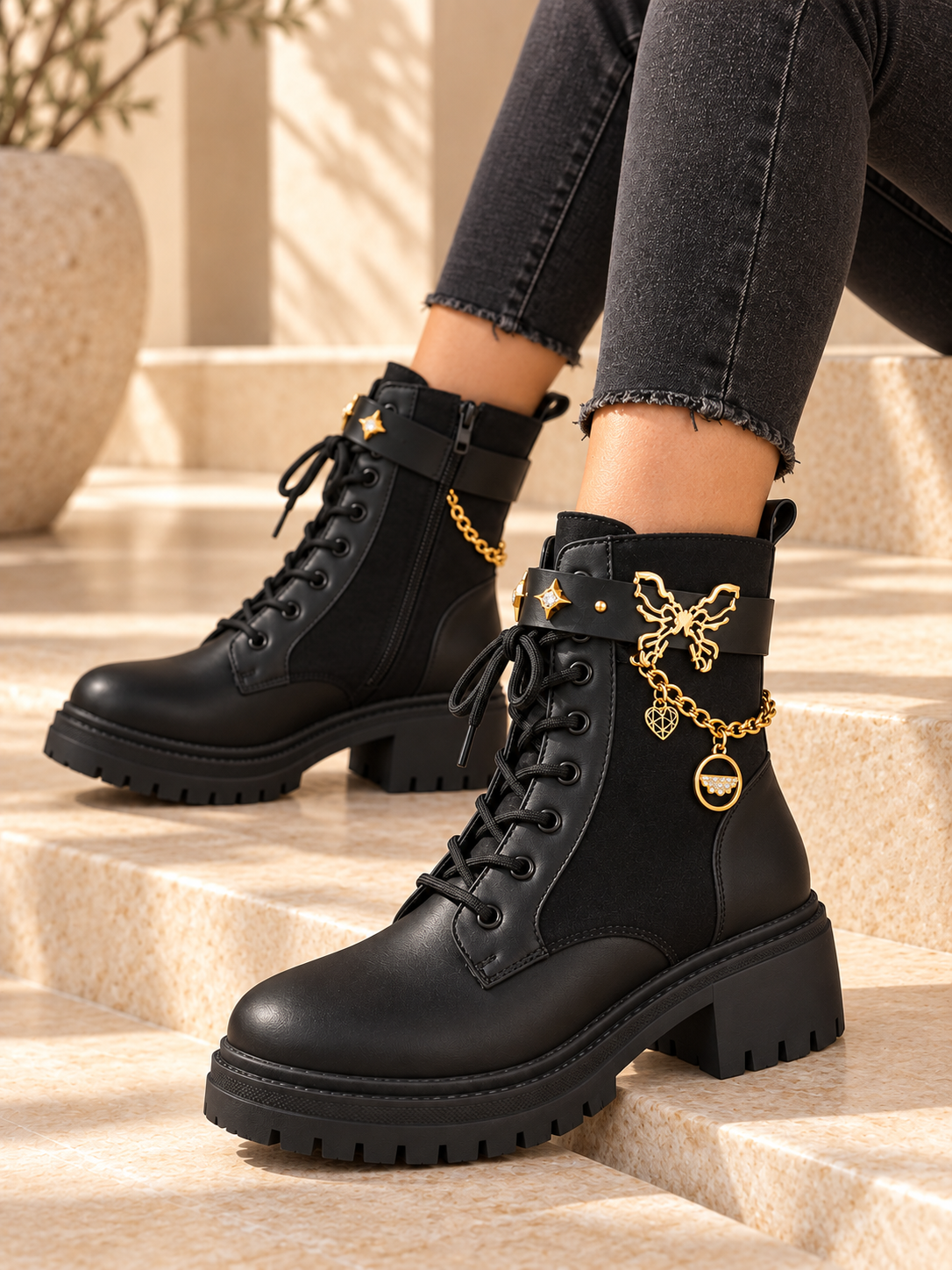Ghete Dama din Piele Ecologica Negre Cod: NS553P (X02)
