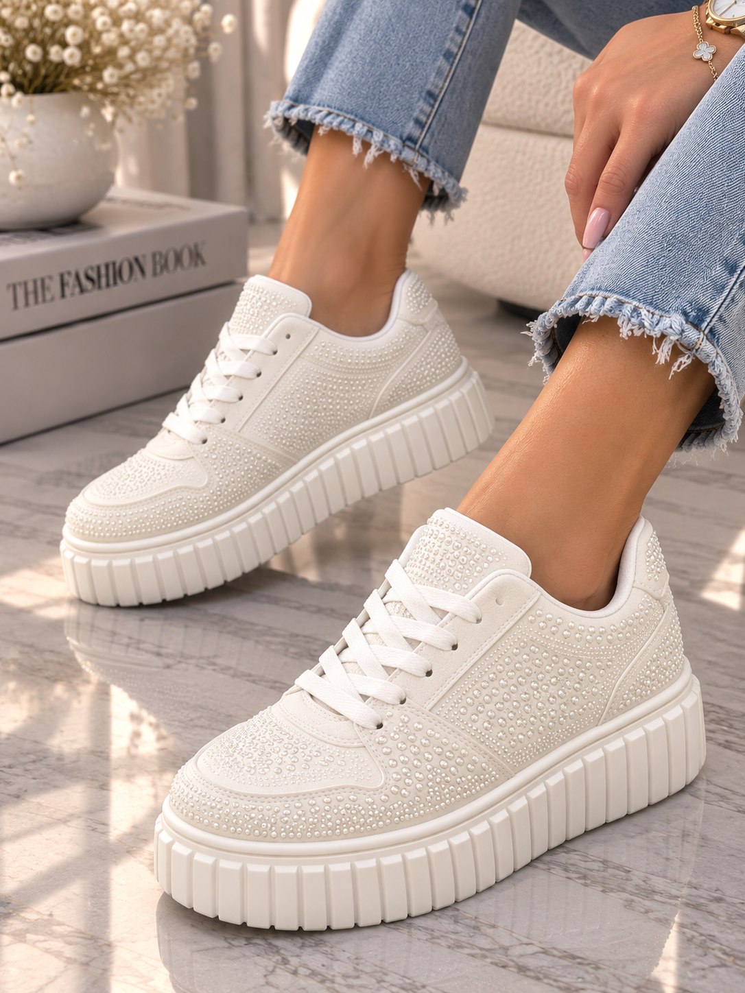 Pantofi Dama Sport din Piele Eco Intoarsa Albi Cod: LA335 (A1)