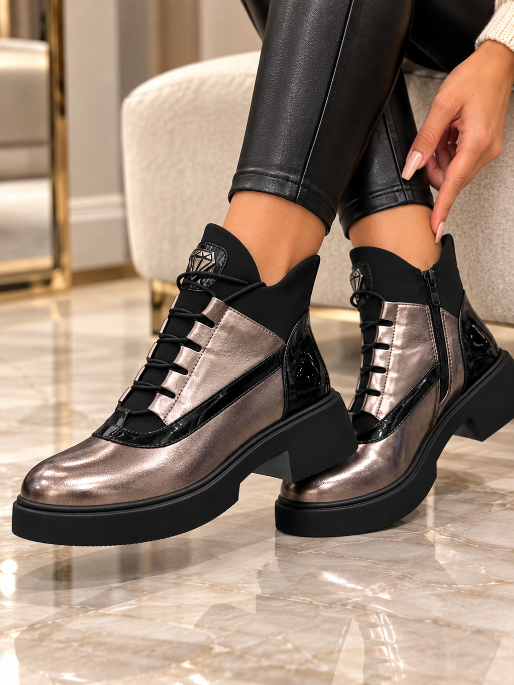 Ghete Dama din Piele Ecologica Negre Cod: Y236 (X01)