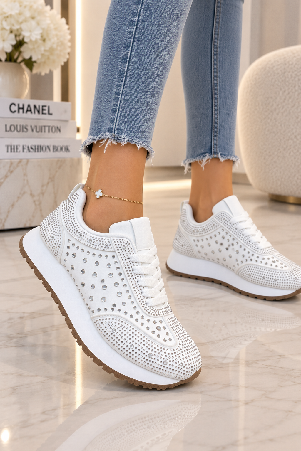 Pantofi Dama Sport din Piele Ecologica Albi Cod: BL662 (A9)