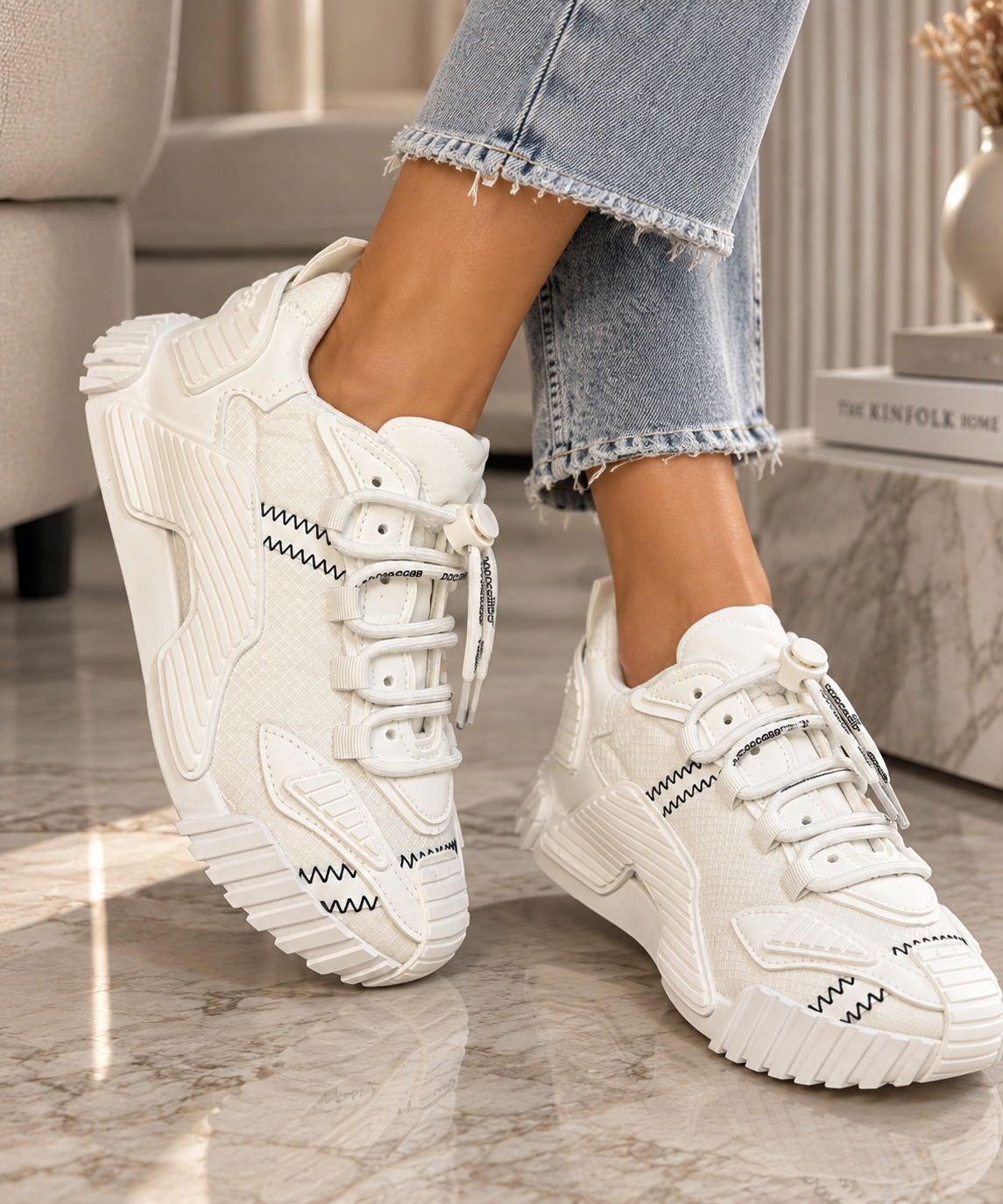 Pantofi Dama Sport din Piele Ecologica Albi Cod: BL670P (A5)
