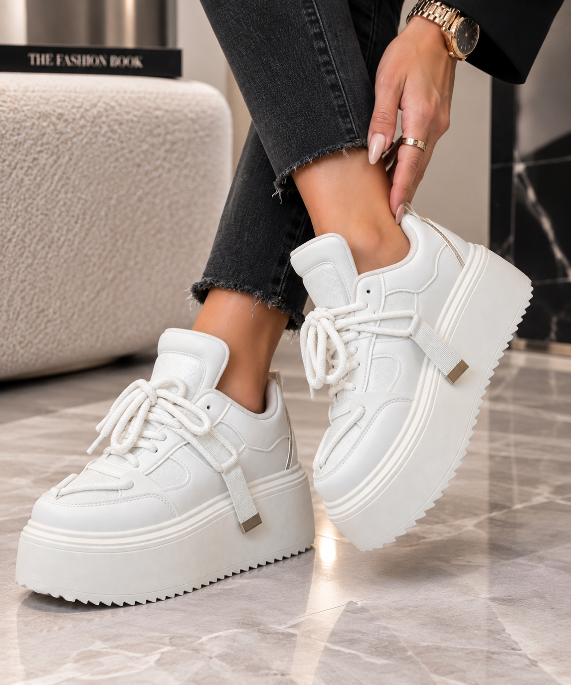 Pantofi Dama Sport din Piele Ecologica Albi Cod: BL596 (B7) Imagine secundară a produsului