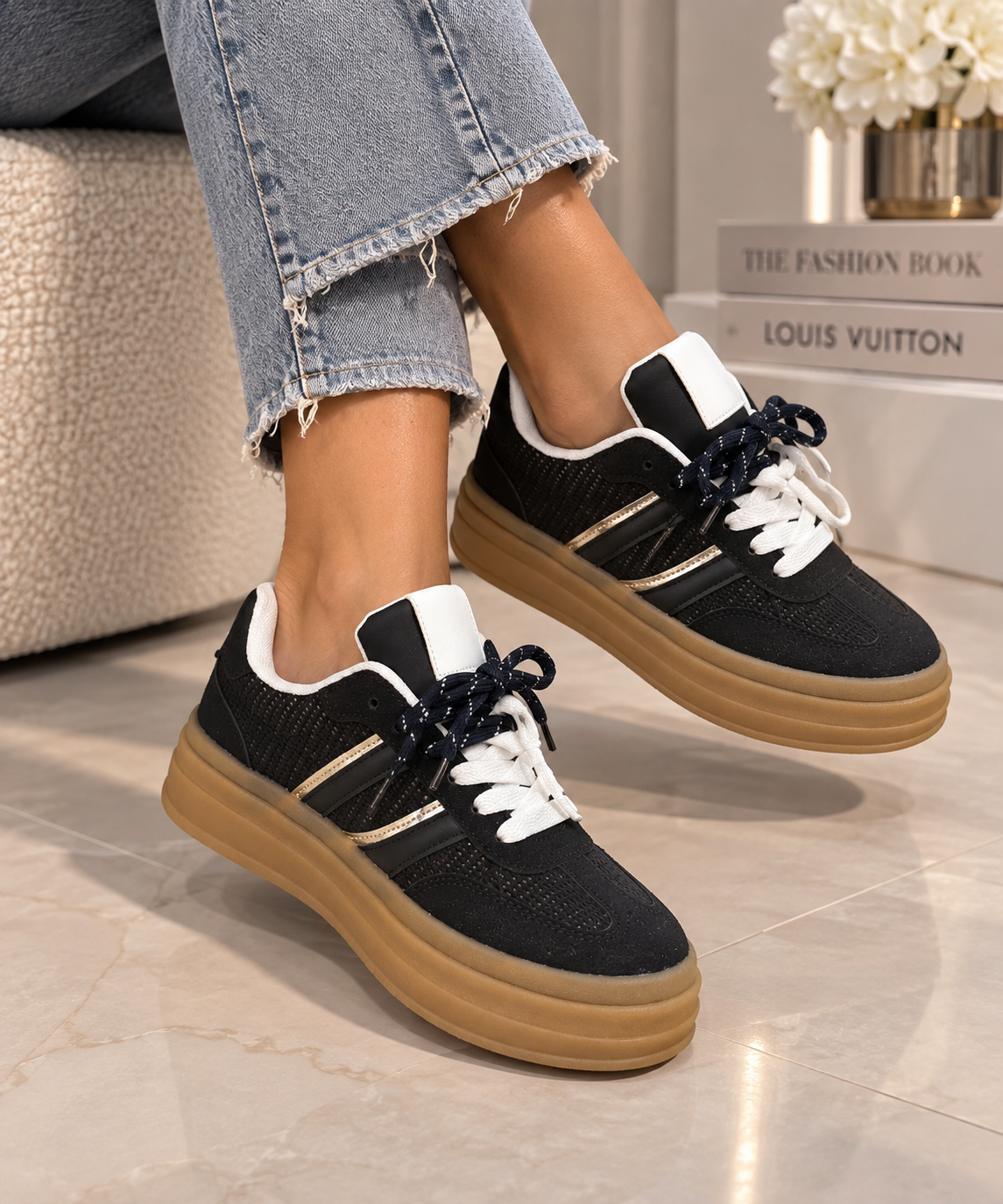 Pantofi Dama Sport din Piele Ecologica Negrii Cod: 0007 (A7)