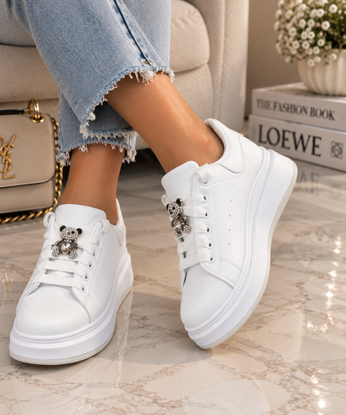 Pantofi Dama Sport din Piele Ecologica Albi Cod: B66 (A1)