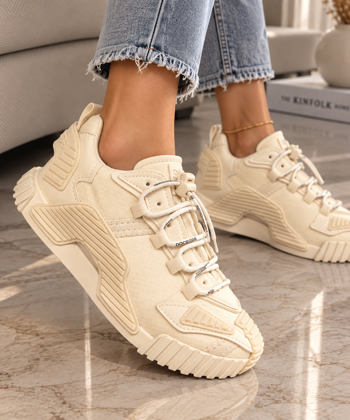 Pantofi Dama Sport din Piele Ecologica Bej Cod: BL670P (A6)