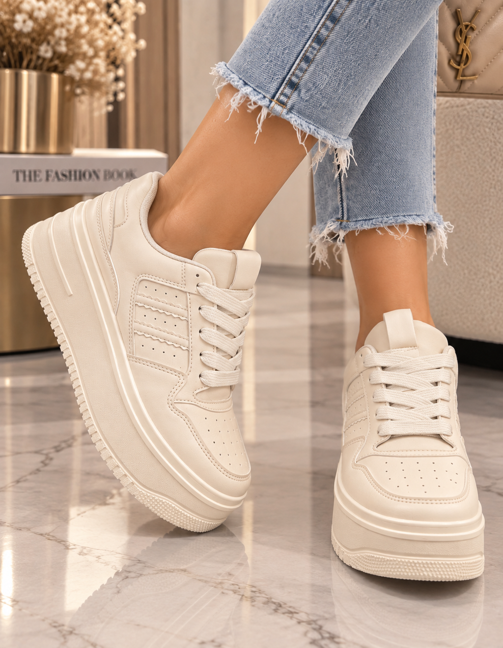 Pantofi Dama Sport din Piele Ecologica Bej Cod: RE32 (A3)