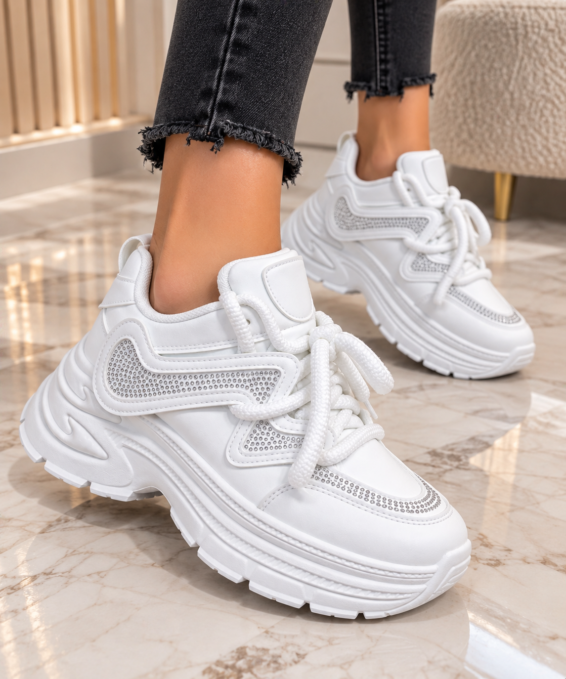 Pantofi Dama Sport din Piele Ecologica Albi Cod: BL583 (A8)