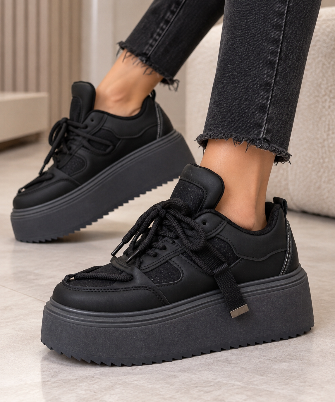 Pantofi Dama Sport din Piele Ecologica Negrii Cod: BL596 (B6) Imagine principală a produsului