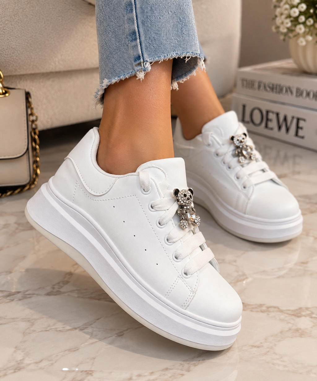 Pantofi Dama Sport din Piele Ecologica Albi Cod: B66 (A1)