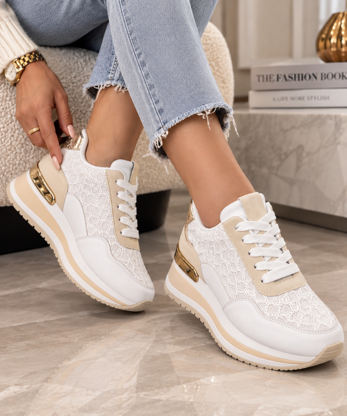Pantofi Dama Sport din Piele Ecologica Bej Cod: AD-187 (B4)