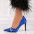 Pantofi Dama Stiletto Albastri din Material Satinat Cod: M551 (P2)